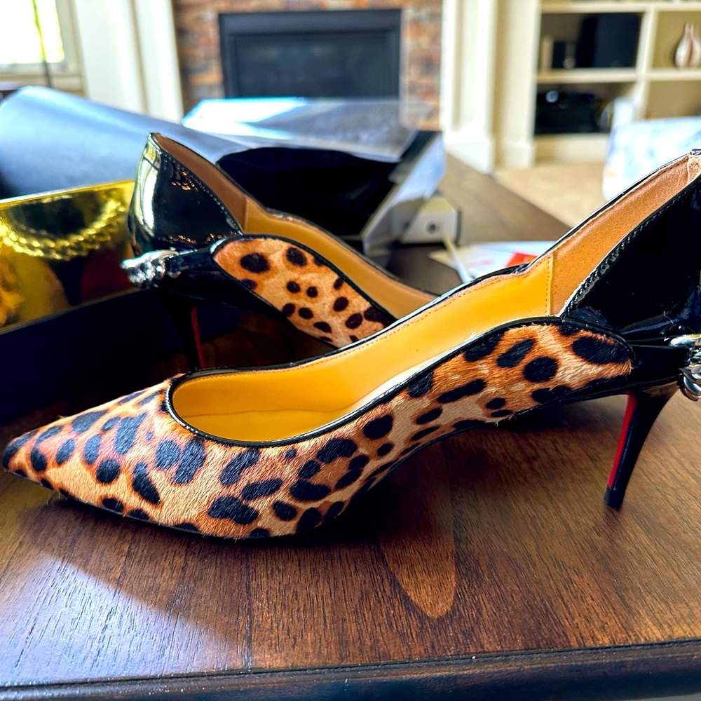 Christian Louboutin Leopard Fur and Patent Leather Heels